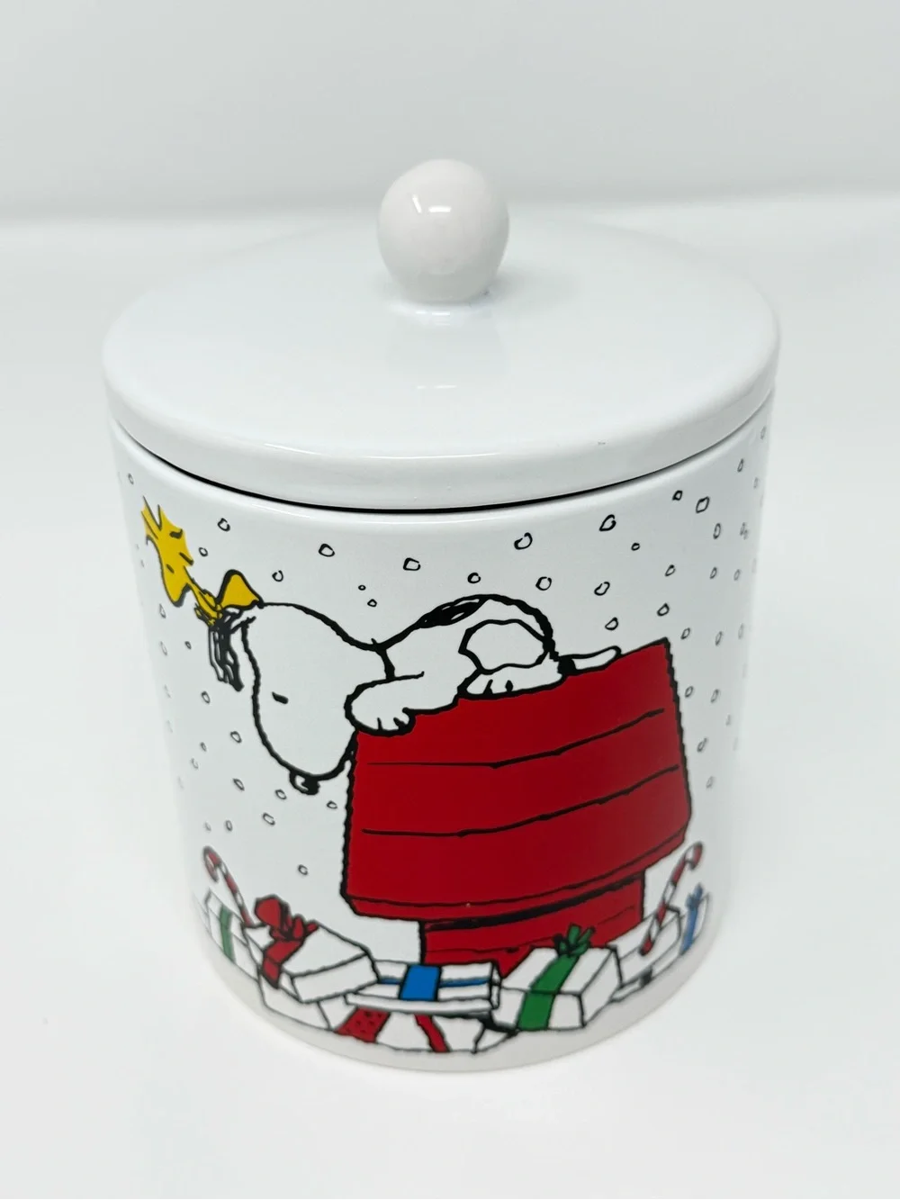 Peanuts Christmas Ceramic Canister Snoopy & Woodstock LIKE NEW